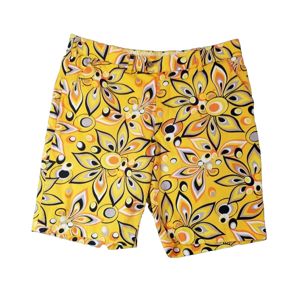 Loudmouth Golf shorts men's 36x11 yellow Floral Paisley Flex Outdoor Sports